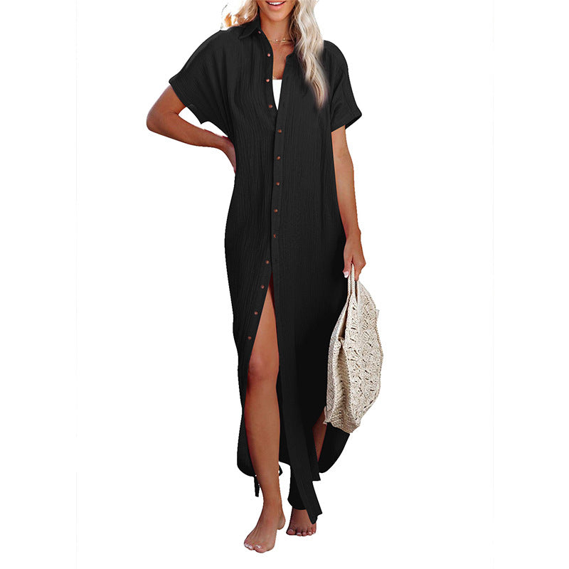 Color ’s Summer V-neck Cardigan Shirt – Short Sleeve Single Breasted Top