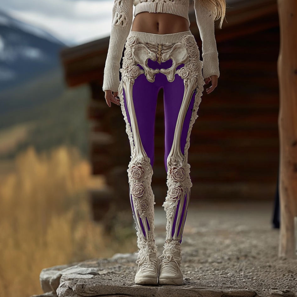 Women's Anatomical Style Dark Halloween-themed Knitted Tight-fitting Leggings. artswardrobe