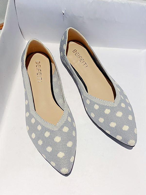Contrast Color Pointed-toe Polka-dot V-cut Low Heels Flat Shoes