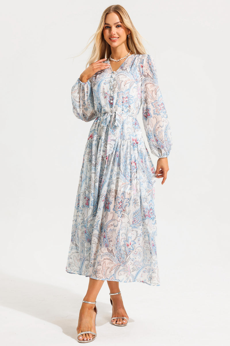 V-neck Shirt Sleeve Split Midi Dress