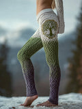 Viking Tree Of Life Celtic Gradient Knit Cozy Leggings artswardrobe