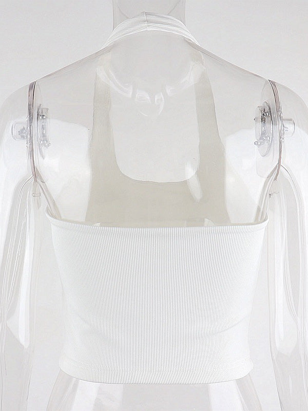 Simple Black&white Sleeveless Halterneck Tanks