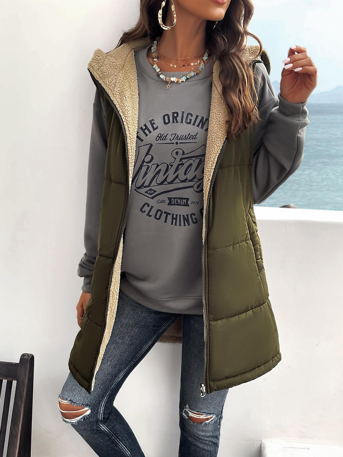 Fall and Forever Hooded Puffer Vest - Olive