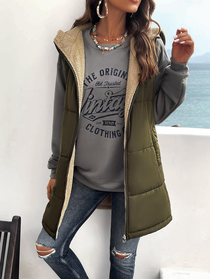 Fall and Forever Hooded Puffer Vest - Olive