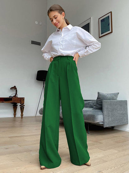 Blue Office ’s Pants Loose Full Length Trousers High Waist Wide Pants for