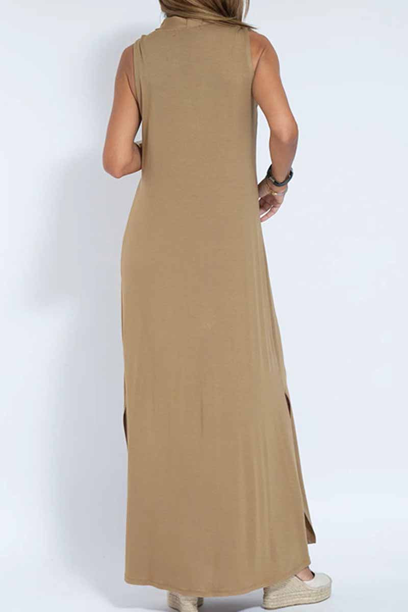 Street Patchwork V Neck Vest Dress Dresses(4 Colors)