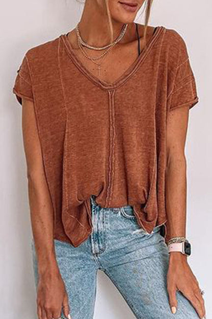 Split Joint V Neck T-shirts(4 Colors)