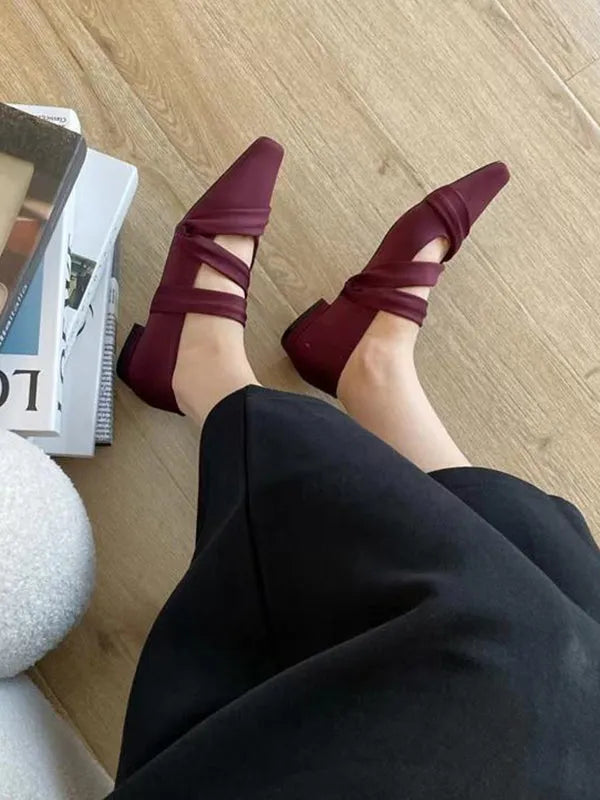 Color Square-toe Flat Shoes