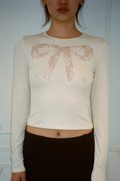 Knit Lace Bow Round Collar Top