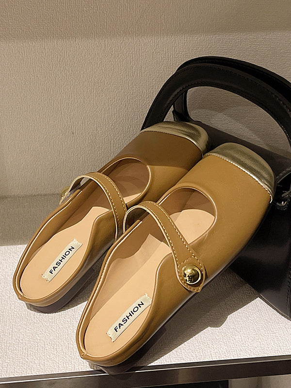 Contrast Color Shallow Cut Split-joint Square-toe Flats Mary Janes Slippers&mules