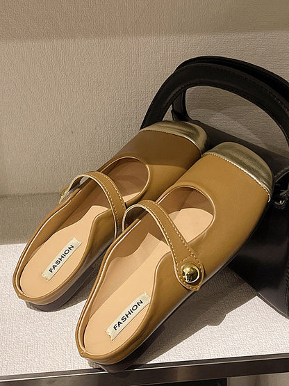 Contrast Color Shallow Cut Split-joint Square-toe Flats Mary Janes Slippers&mules