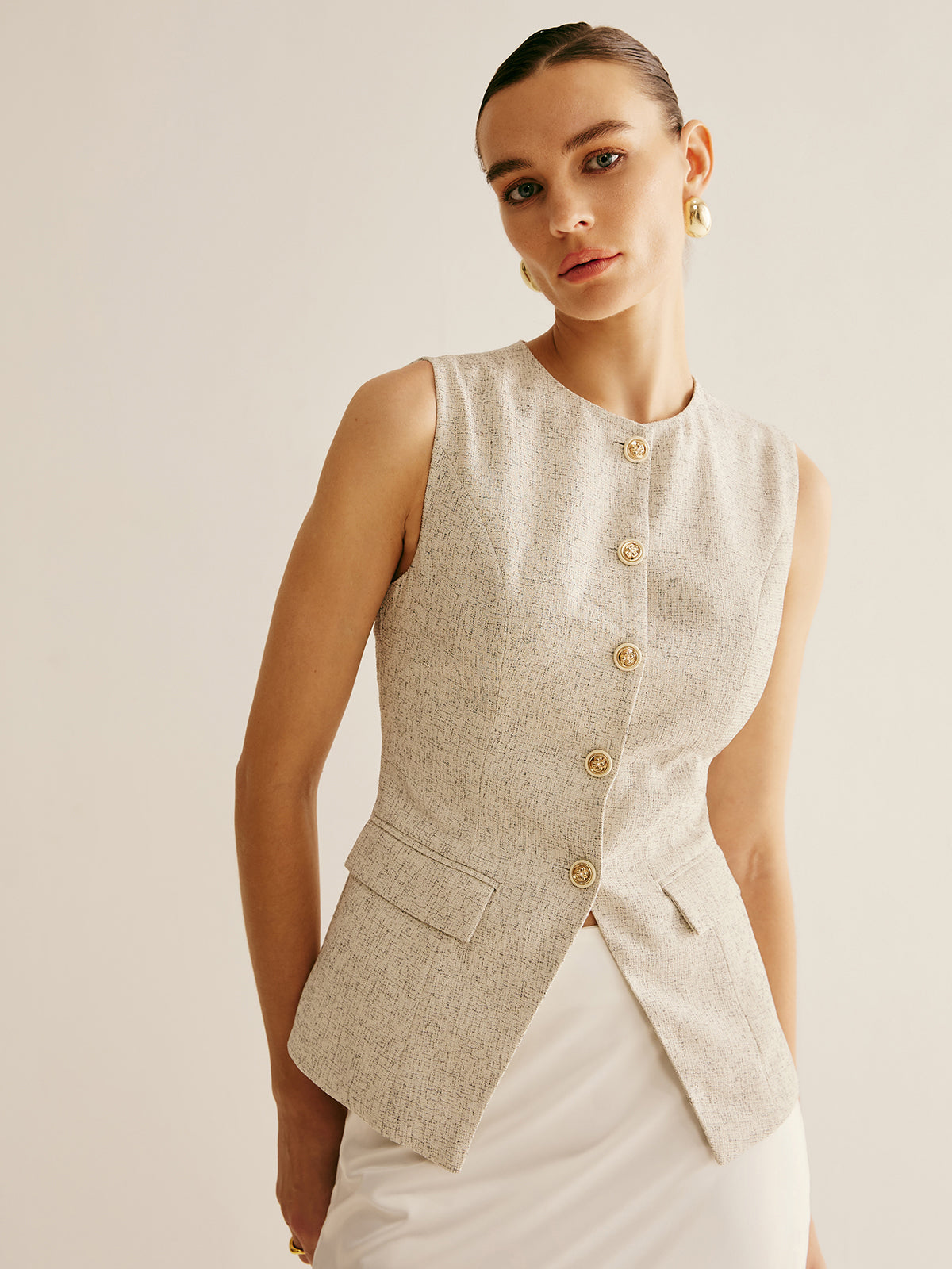 Breasted Piping Split Vest