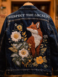 Respect The Locals Forest Fox Embroidered Denim Jacket artswardrobe