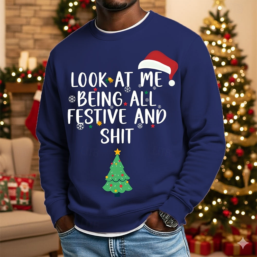 Comstylish Men's Christmas Print Crew Neck Casual Sweatshirt