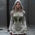 Women's Vintage Celtic Knot Tree Knit Jacquard Hooded Sweater artswardrobe