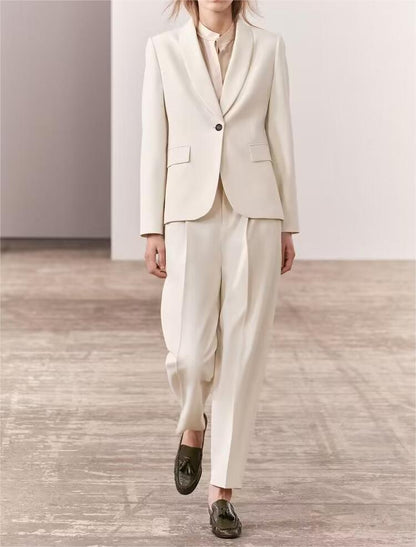Spring Dress Collar Single Button Slim Fit Blazer High Waist Pleated Blouse Pants