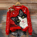 Women's Christmas Cat Embroidery Art Comfort Plush Sweatshirt elevenforest