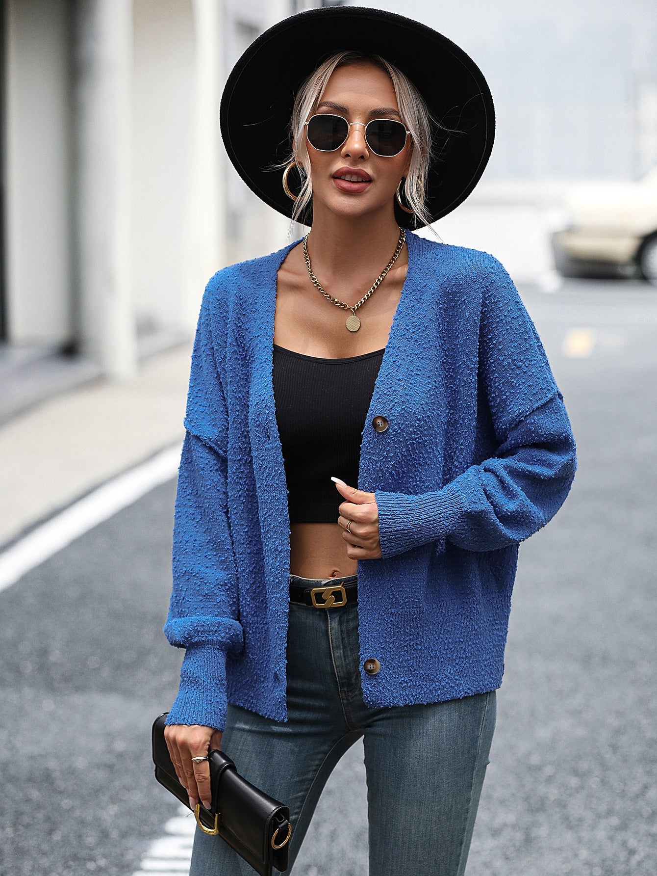 Autumn Winter Clothing V Neck Buttons Color Knitted Cardigan Coat Sweater