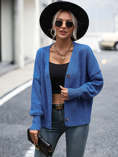 Autumn Winter Clothing V Neck Buttons Color Knitted Cardigan Coat Sweater