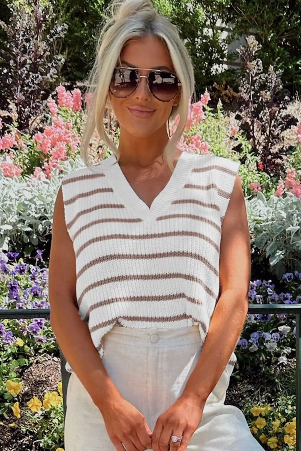 Fresh Khaki Stripe Knit Vest