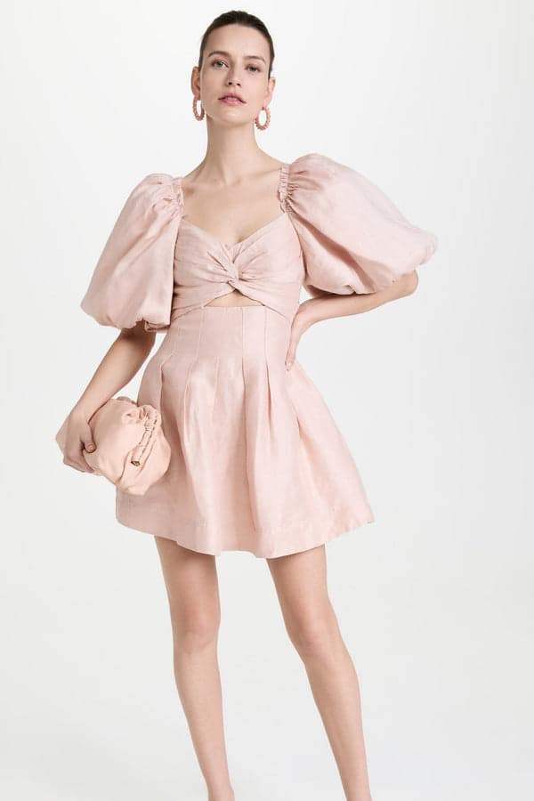 Lydia Puff-sleeve Knot Mini Dress