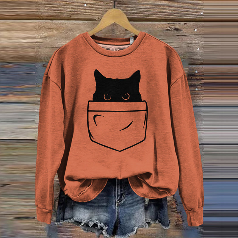 Women's Funny Cat Meowtain Japanese Cat Print Sweatshirt elevenforest
