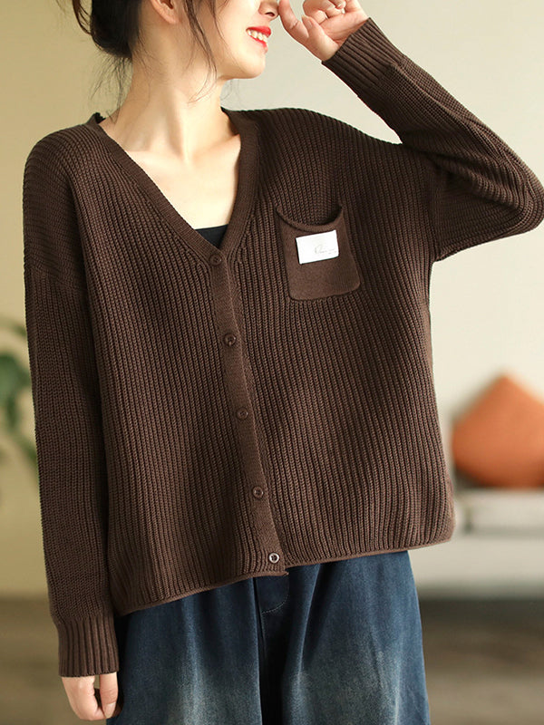 6 Colors Urban Split-joint Color V-neck Cardigan Top
