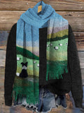 Comstylish Border Collie & Sheep Landscape Felt Art Cozy Scarf
