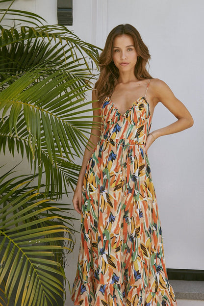 Lace Up Ruffle Hem Cami Midi Dress