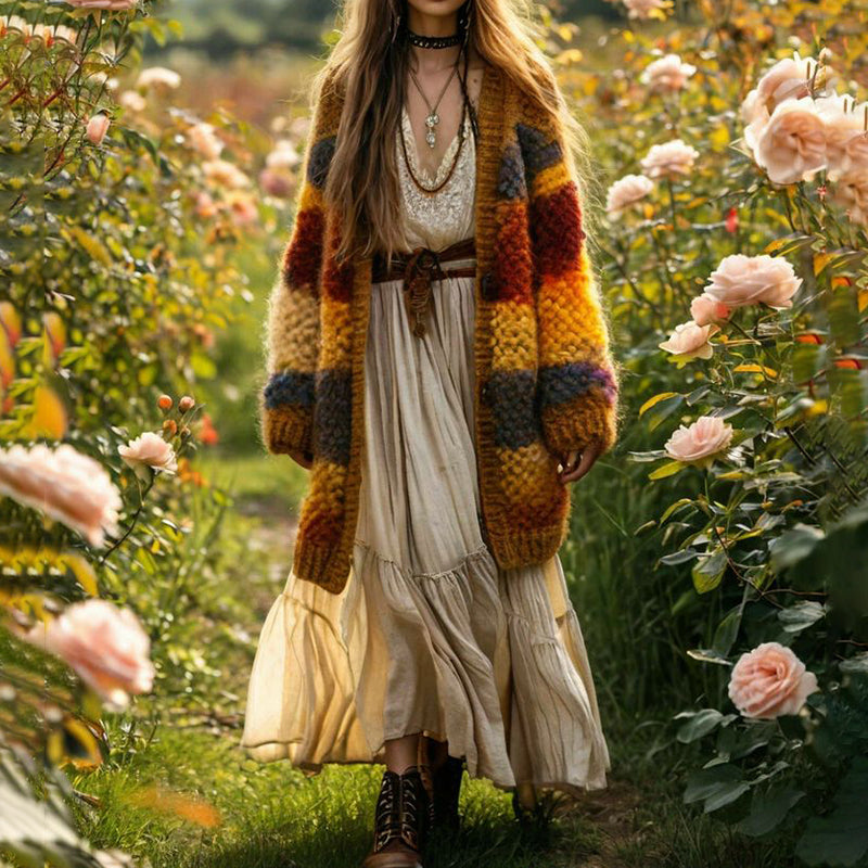 Women's Rainbow Stripe Pattern Sweater Cardigan artswardrobe