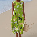 Comstylish Women's Dog Art Print Crew Neck Tank Midi Dress