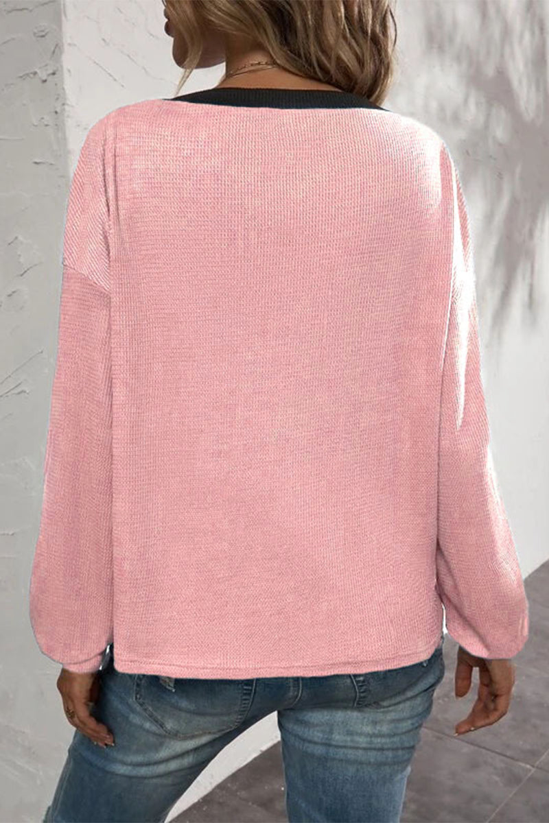 Patchwork Buttons V Neck T-shirts(7 Colors)