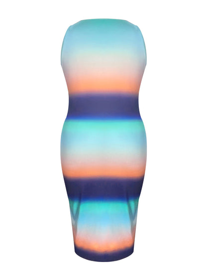 4xl 5xl Striped Gradient Bodycon Cami Dress Notch Neck Sleeveless Printing Midi Dress for