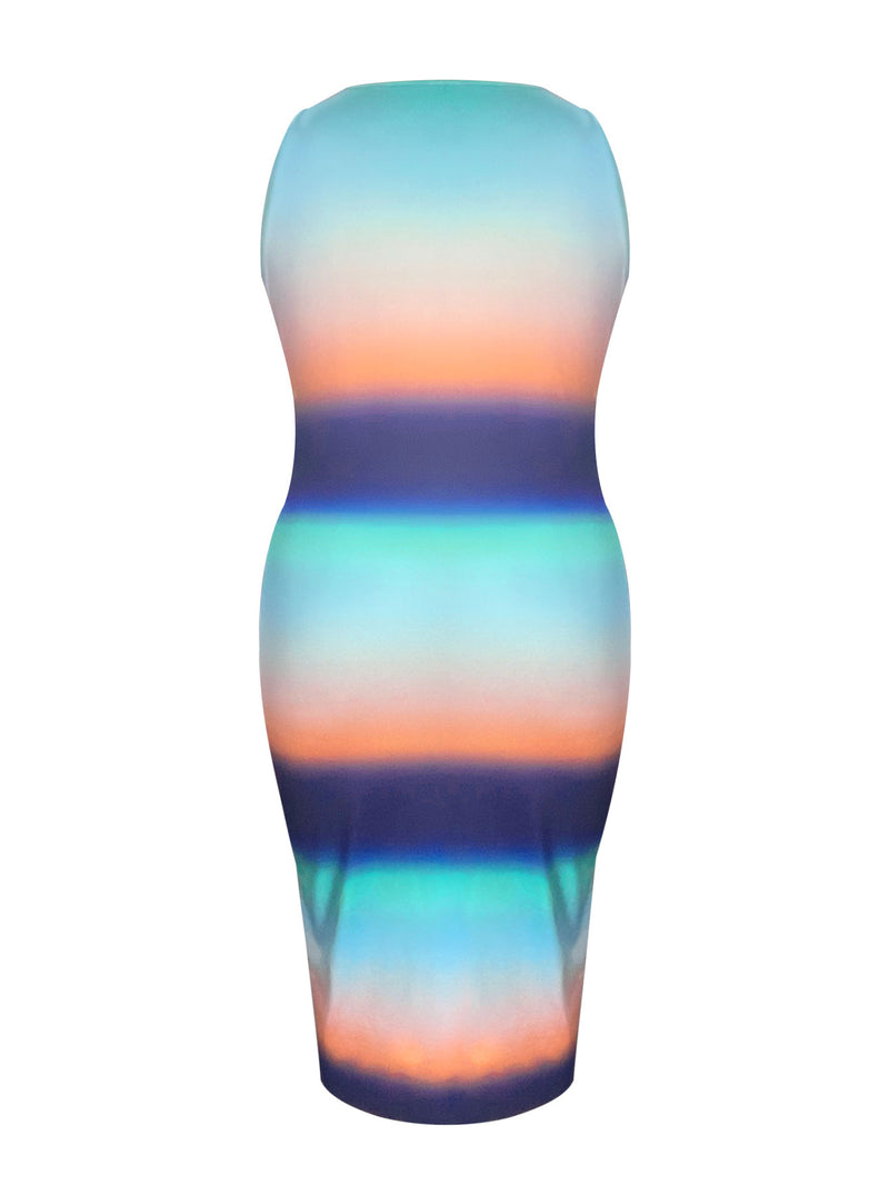 4xl 5xl Striped Gradient Bodycon Cami Dress Notch Neck Sleeveless Printing Midi Dress for