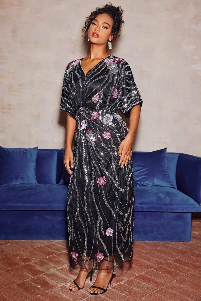 Nina Embroidered Sequins Maxi Dress