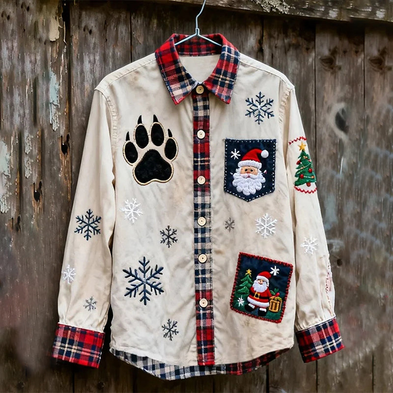 Comstylish Men's Christmas Santa Claus Pattern Long Sleeve Shirt