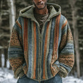 Men's Vintage Colorful Striped Celtic Jacquard Thick Warm Zip Hooded Sweater Cardigan artswardrobe