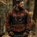 Men's Vintage Viking Halloween Ghost Face Embroidered Hoodie elevenforest
