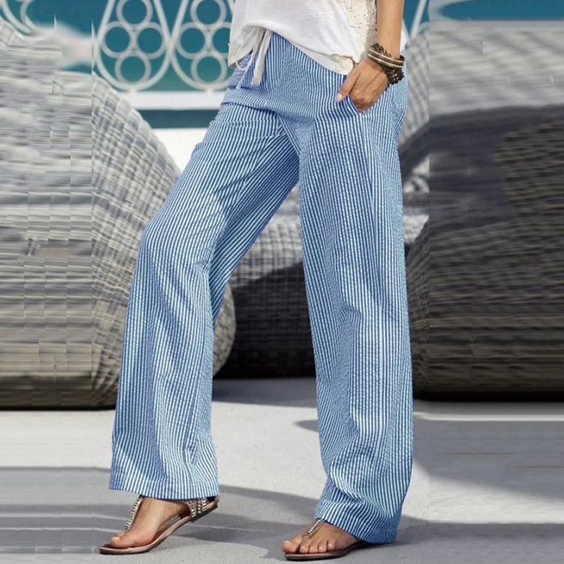 Women's Vintage Stripe Pattern Linen Blend Pants artswardrobe