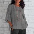 Comstylish Vintage Stripes Round Neck Casual Blouse