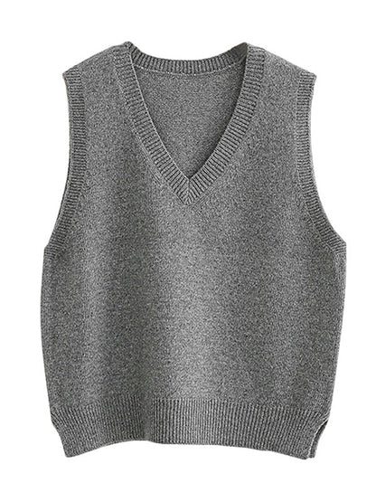 Loose Sleeveless Color V-neck Sweater Vest Outerwear