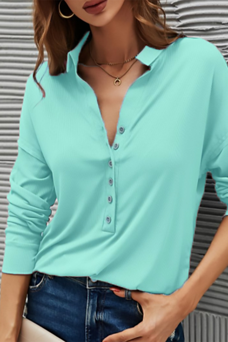 Buttons Color Turndown Collar T-shirts