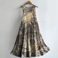 Women's Vintage Ethnic Lace Floral Art Print Sleeveless Cotton Pocket