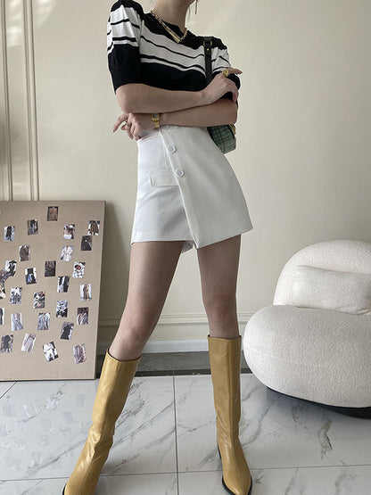 High Waisted Irregular Clipping Color Culotte Shorts Bottoms