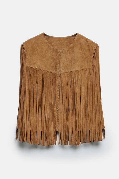 Street Color Fringed Trim O Neck Waistcoats