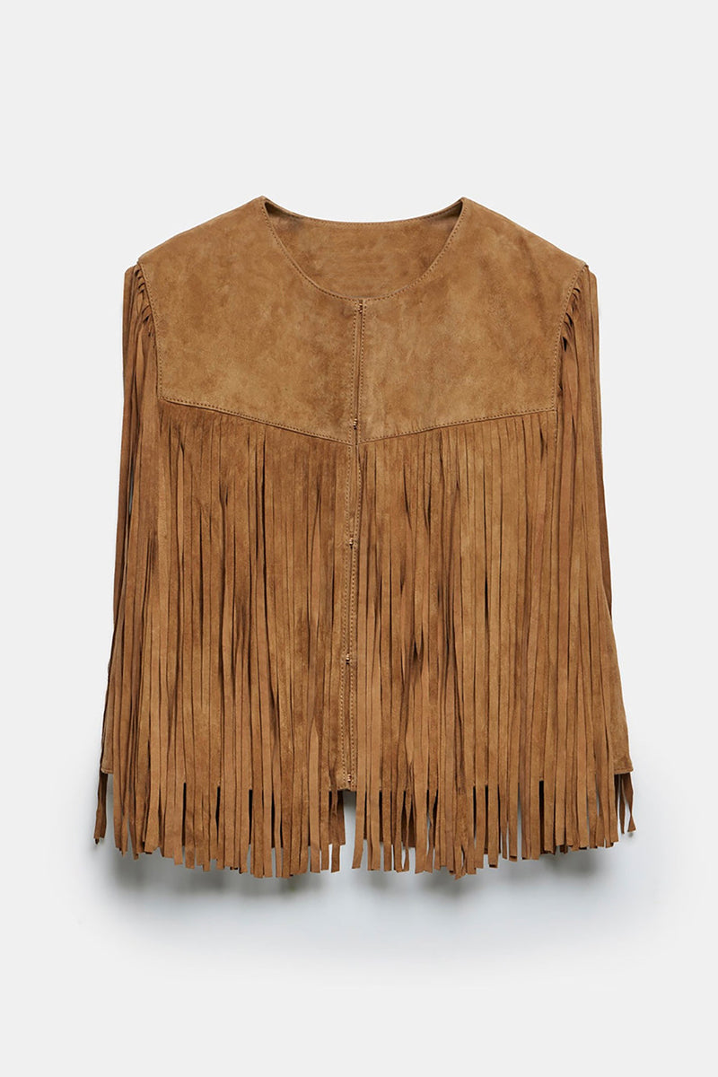 Street Color Fringed Trim O Neck Waistcoats