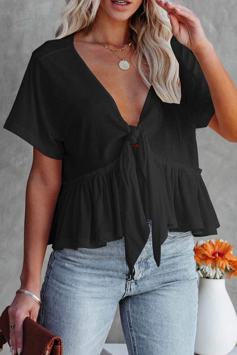 Bandage V Neck T-shirts(3 Colors)
