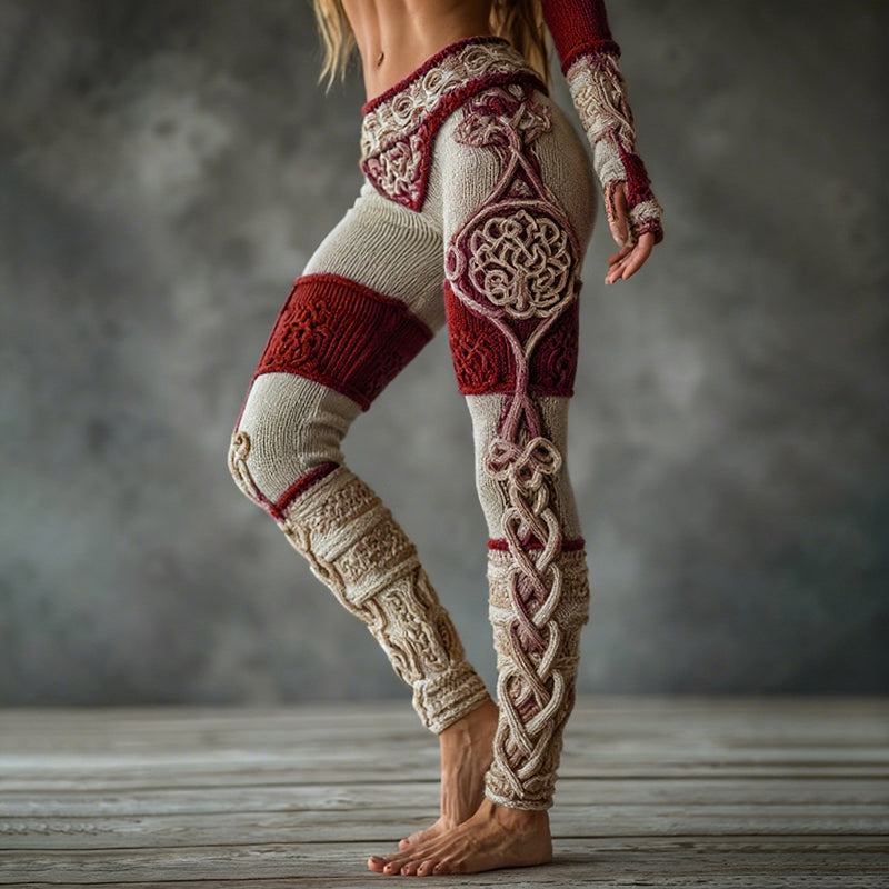 Women's Vintage Viking Celtic Knot Tree Of Life Pattern Cozy Leggings artswardrobe