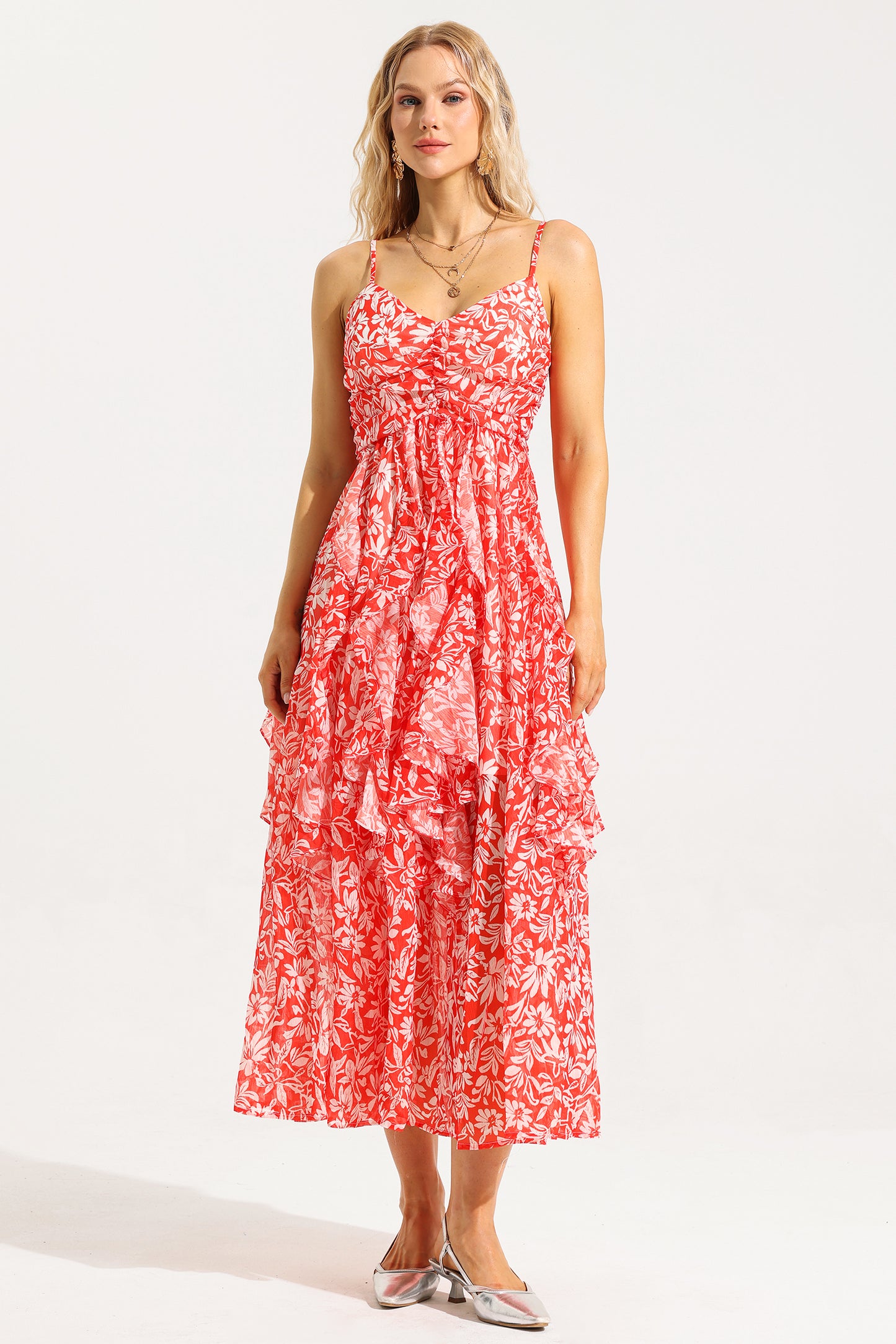 Ruched Ruffle Cami Maxi Dress