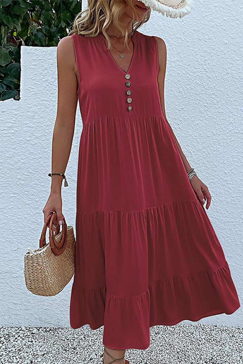Simplicity Flounce V Neck Vest Dress Dresses
